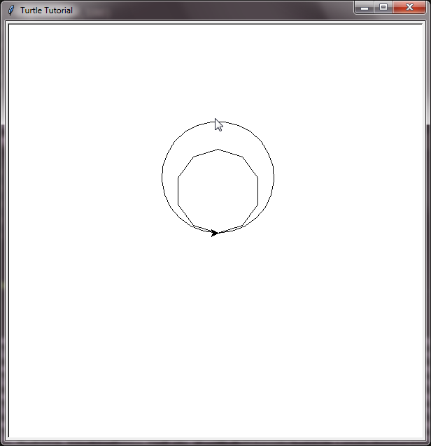 Turtle program showing the use of circle function of the python turtle module