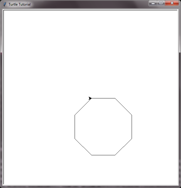 Turtle program showing the use of forward,  right functions of the python turtle module with the for loop