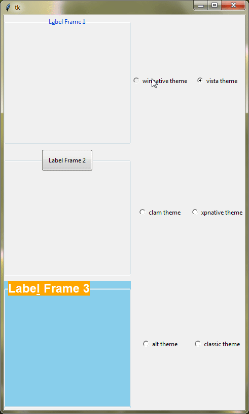 labelframes with different themes