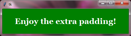 tkinter labels program showing the use of padding options