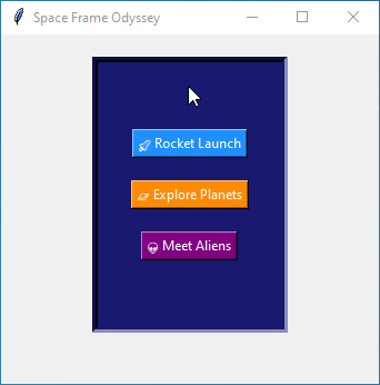 This tkinter frame example showing the frame with space theme design.