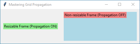 Tkinter grid propagation example: contrasting resizable and non-resizable frames. Learn Tkinter GUI, grid layout, propagation behavior.