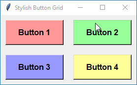 Screenshot of a Tkinter application demonstrating a visually appealing button layout using a grid manager.