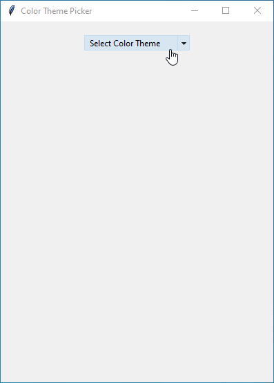 Tkinter color theme picker example using ttk.Menubutton for selecting color themes (Red, Green, Blue, Yellow) and changing the application background dynamically.