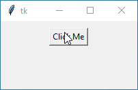 Tkinter window featuring a clickable button with blue background and white text when activated, demonstrating button customization techniques.