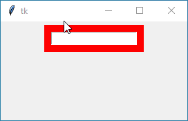 Tkinter screenshot showing an entry widget with a custom red highlight background (thickness 10 pixels) and padding of 5 pixels.