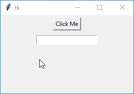 Tkinter window displaying custom cursors: hand cursor for the 'Click Me' button and crosshair cursor for the text entry field.