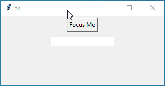 Tkinter window displaying a focusable button with the text 'Focus Me' and a non-focusable entry field below it.
