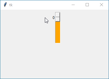 Tkinter scale widget with custom orange trough color, offering a value range from 0 to 100.