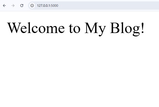 Screenshot of the Flask application home page displaying the message 'Welcome to My Blog